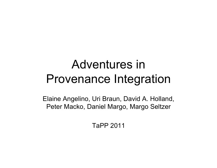 adventures in provenance integration