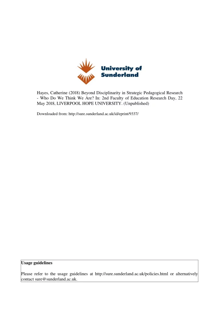 hayes catherine 2018 beyond disciplinarity in strategic