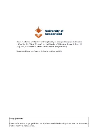 Hayes, Catherine (2018) Beyond Disciplinarity in Strategic Pedagogical Research  - Who Do We Think