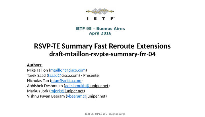 rsvp te summary fast reroute extensions