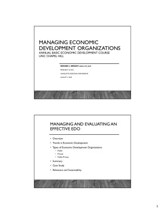 MANAGING ECONOMIC  DEVELOPMENT ORGANIZATIONS  ANNUAL BASIC ECONOMIC DEVELOPMENT COURSE  UNC CHAPEL