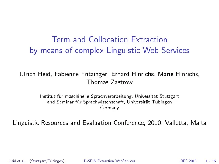 term and collocation extraction by means of complex