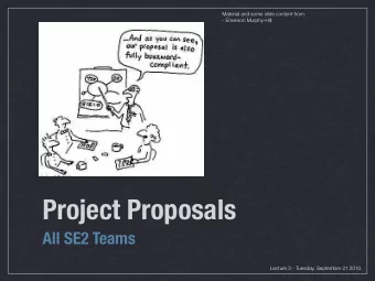 Project Proposals  All SE2 Teams  Lecture 3 - Tuesday, September 21 2010.  Recap Last Lecture