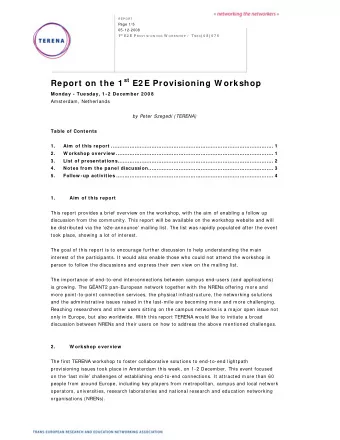 Report on the 1 st E2 E Provisioning W orkshop  Monday - Tuesday, 1 -2  Decem ber 20 0 8