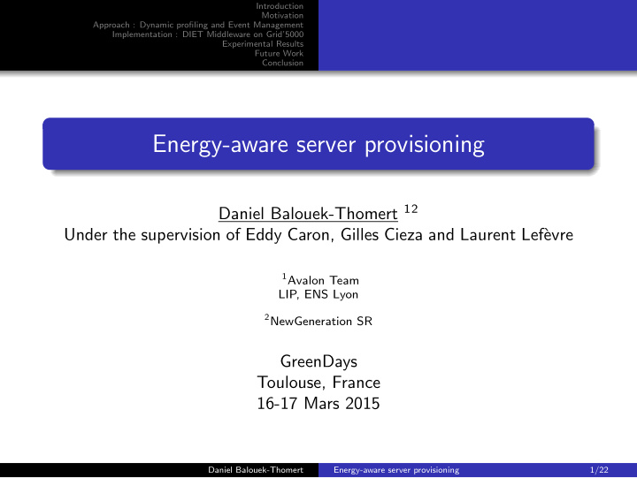 energy aware server provisioning