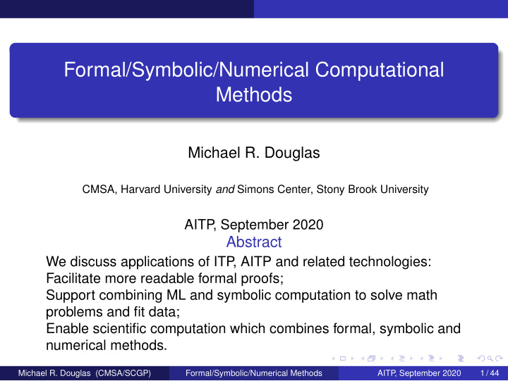 formal symbolic numerical computational methods