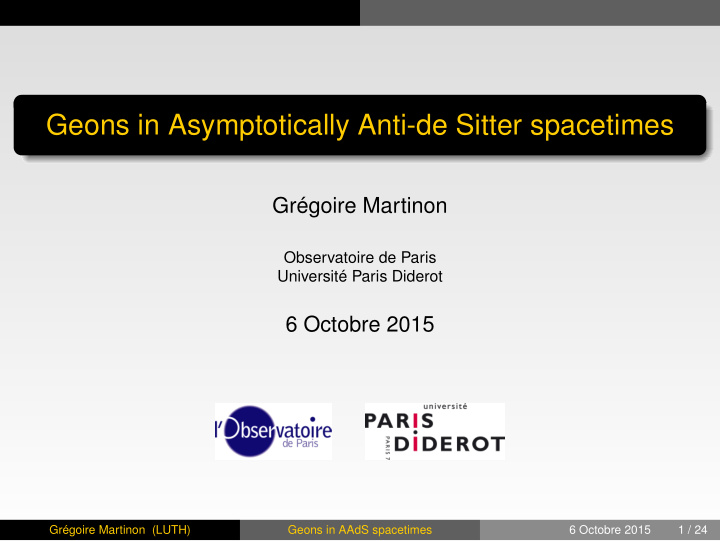 geons in asymptotically anti de sitter spacetimes