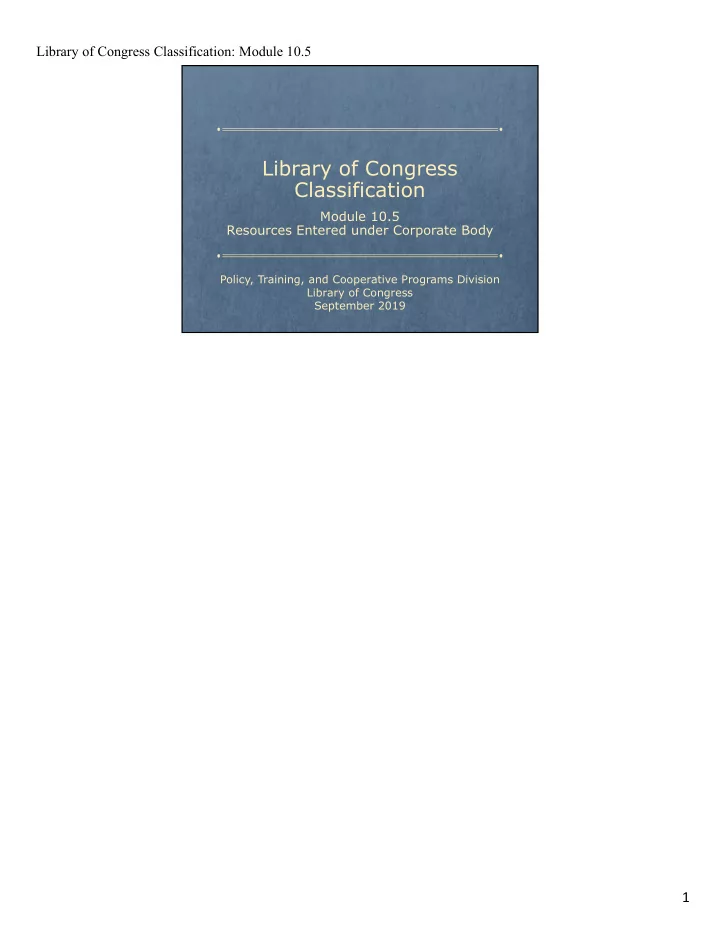library of congress classification