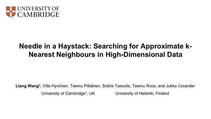 needle in a haystack searching for approximate k nearest