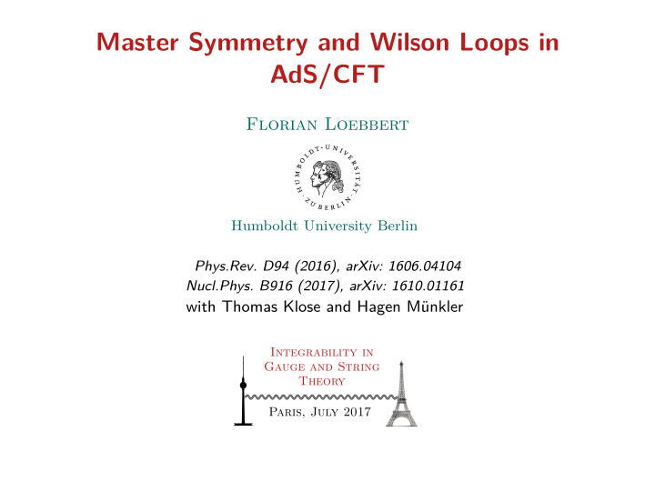 master symmetry and wilson loops in ads cft