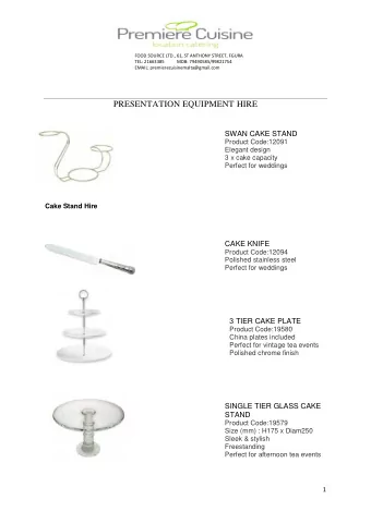 PRESENTATION EQUIPMENT HIRE  SWAN CAKE STAND  Product Code:12091  Elegant design  3 x cake capacity
