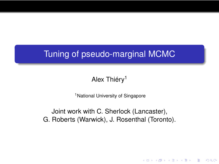 tuning of pseudo marginal mcmc