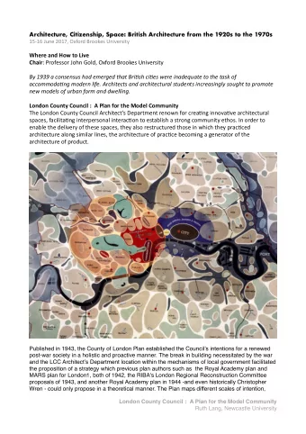 Architecture, Citizenship, Space: British Architecture from the 1920s to the 1970s  15-16 June