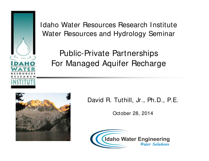 public private partnerships for managed aquifer recharge
