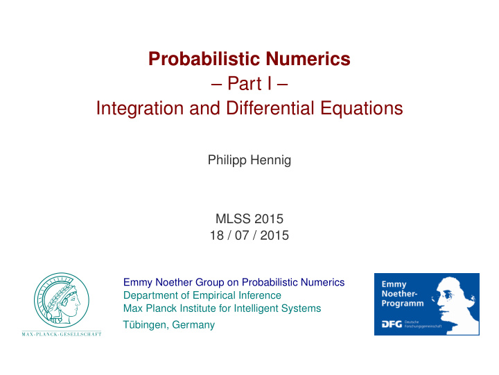 probabilistic numerics part i integration and