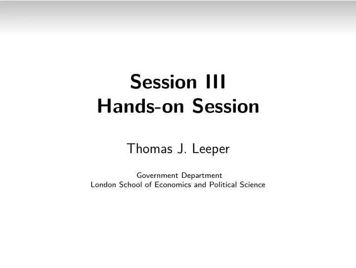 session iii hands on session