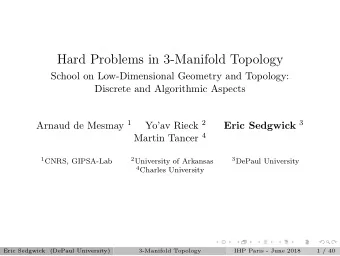 Hard Problems in 3-Manifold Topology  School on Low-Dimensional Geometry and Topology:  Discrete