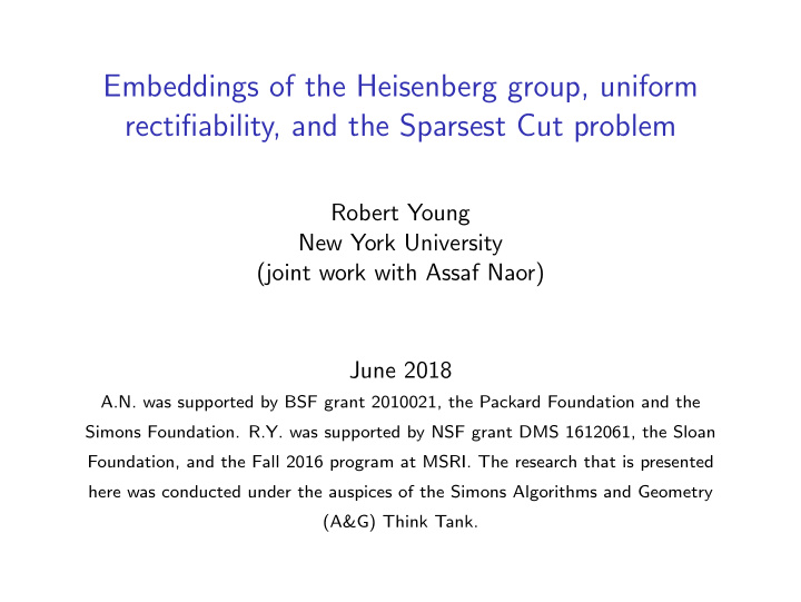 embeddings of the heisenberg group uniform rectifiability