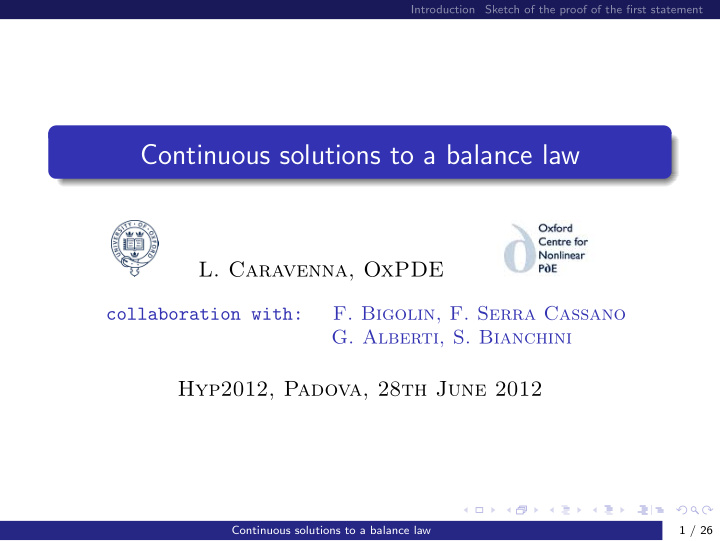 continuous solutions to a balance law