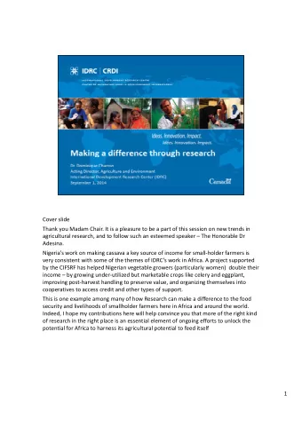 Cover slide  Thank you Madam Chair. It is a pleasure to be a part of this session on new trends in