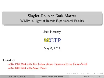 Singlet-Doublet Dark Matter  WIMPs in Light of Recent Experimental Results  Jack Kearney  May 8,