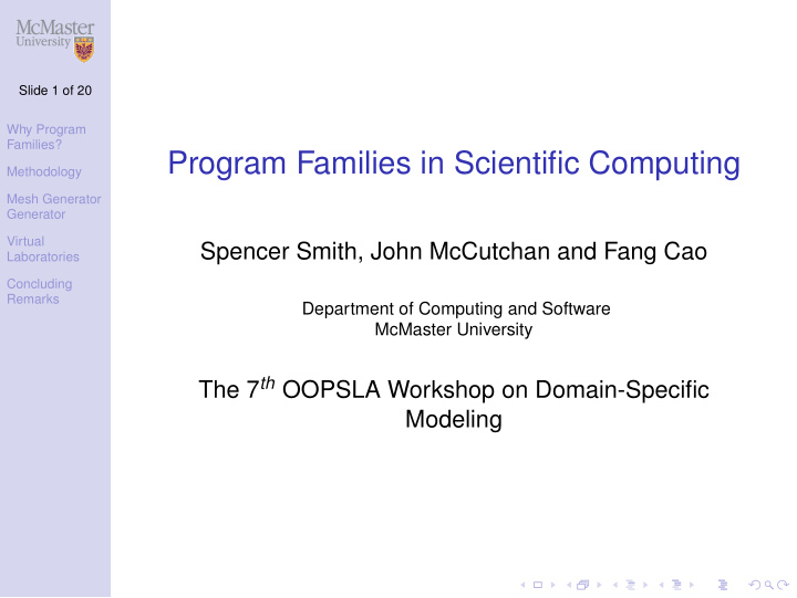 program families in scientific computing