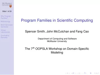 Program Families in Scientific Computing  Methodology  Mesh Generator  Generator  Virtual  Spencer