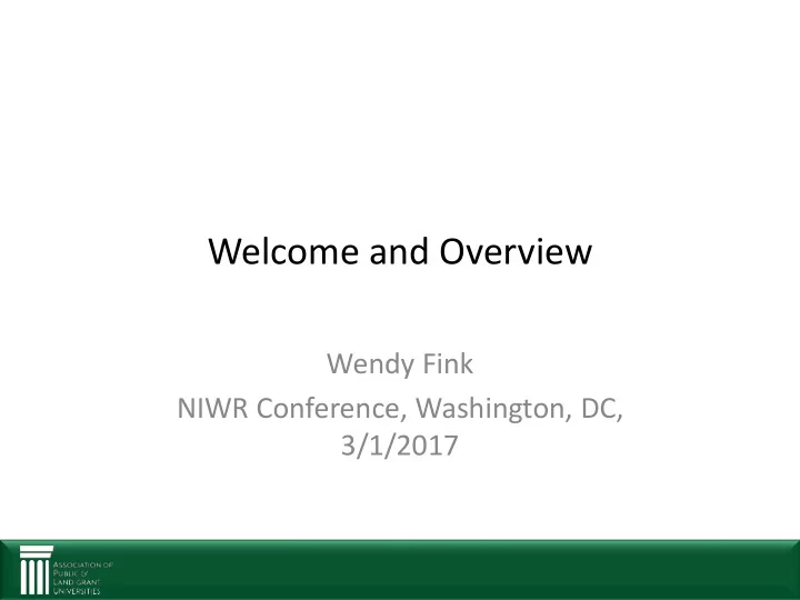 welcome and overview