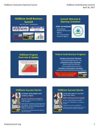 HUBZone Small Business  Summit Welcome &amp;  Opening Comments  Summit  April 26, 2017 -