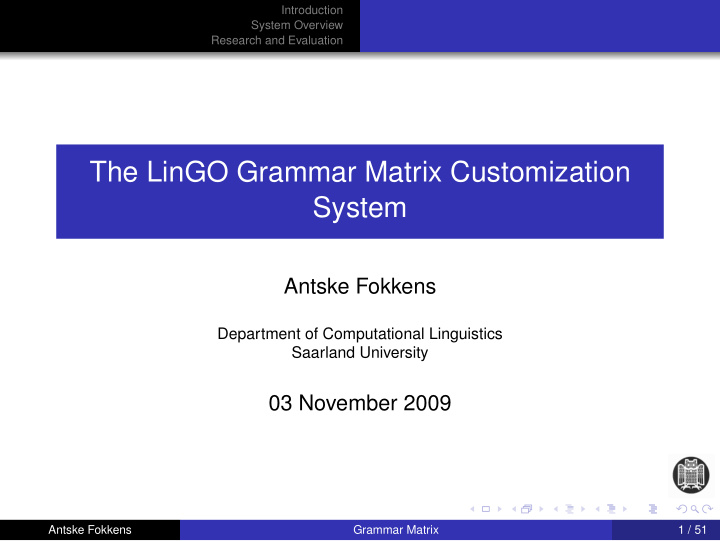 the lingo grammar matrix customization system