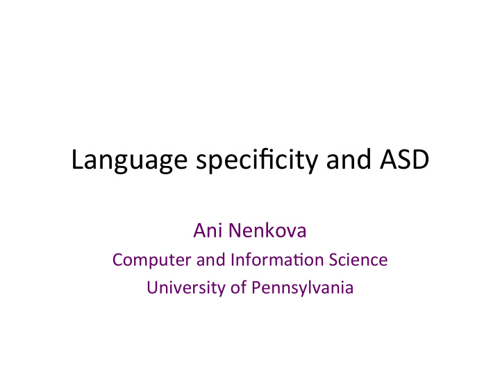 language specificity and asd
