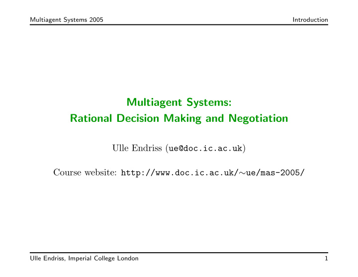 multiagent systems rational decision making and