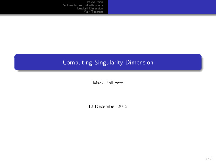 computing singularity dimension