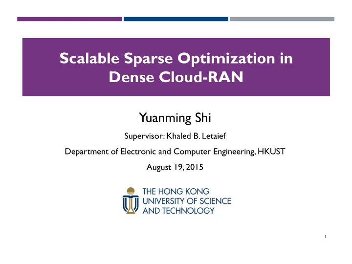 scalable sparse optimization in dense cloud ran