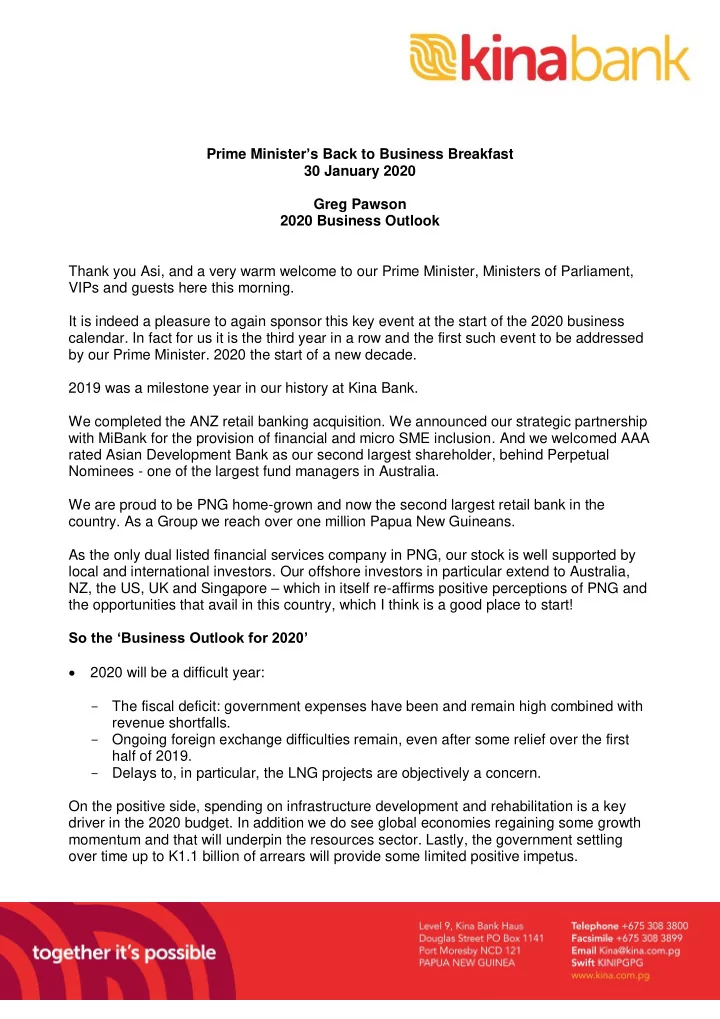 prime minister s back to business breakfast 30 january