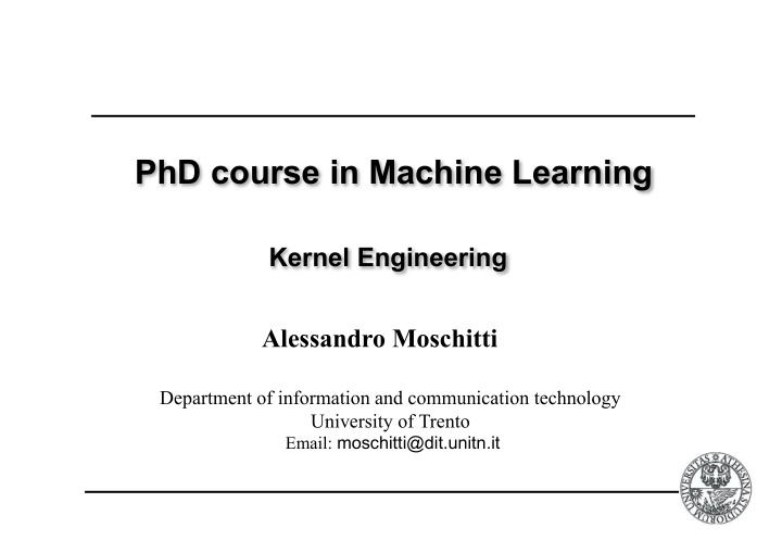 phd course in machine learning