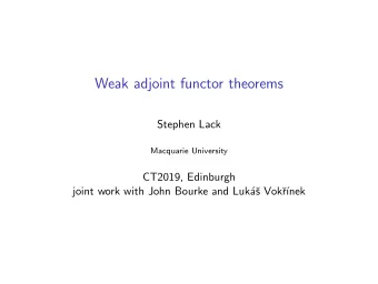 Weak adjoint functor theorems  Stephen Lack  Macquarie University  CT2019, Edinburgh  joint work