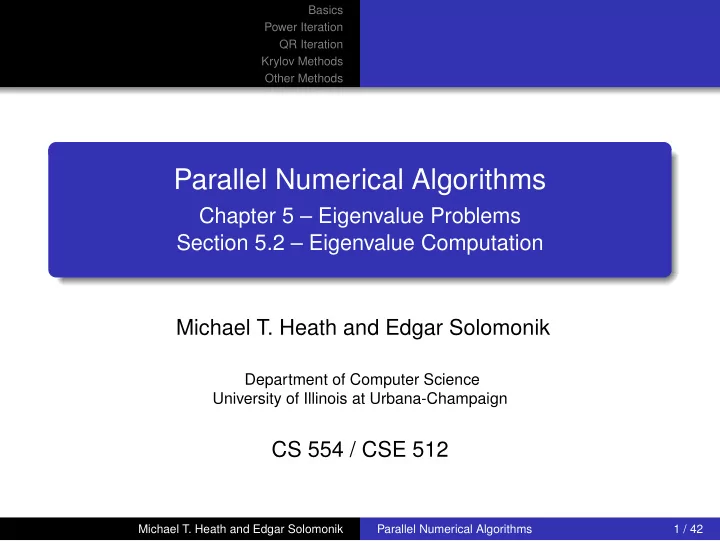 parallel numerical algorithms