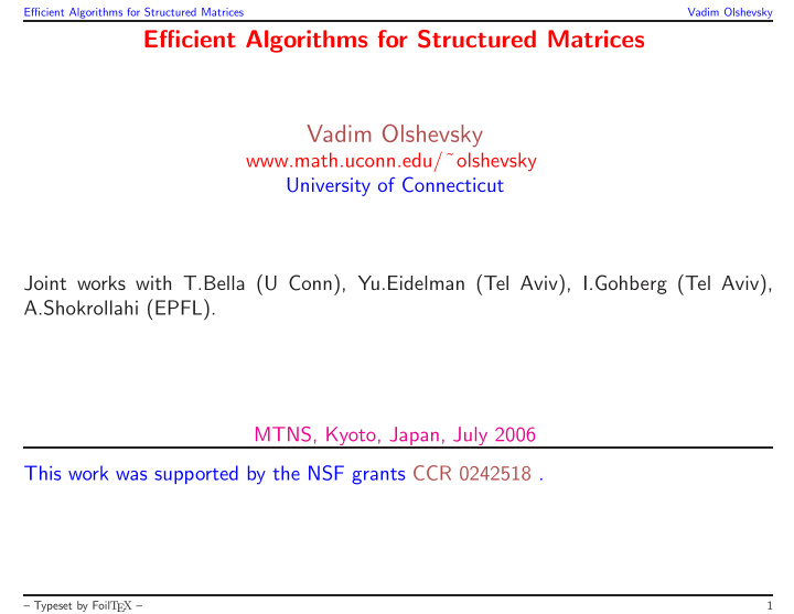efficient algorithms for structured matrices vadim