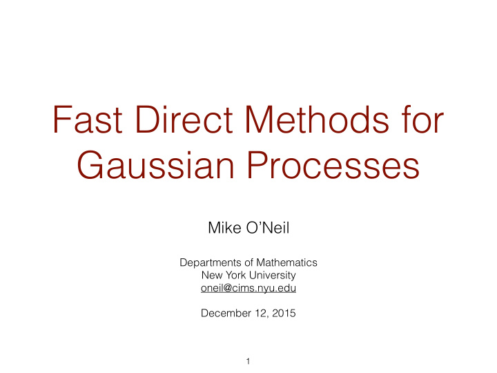 fast direct methods for gaussian processes