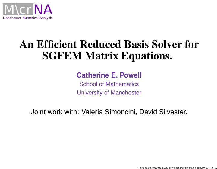 an efficient reduced basis solver for sgfem matrix