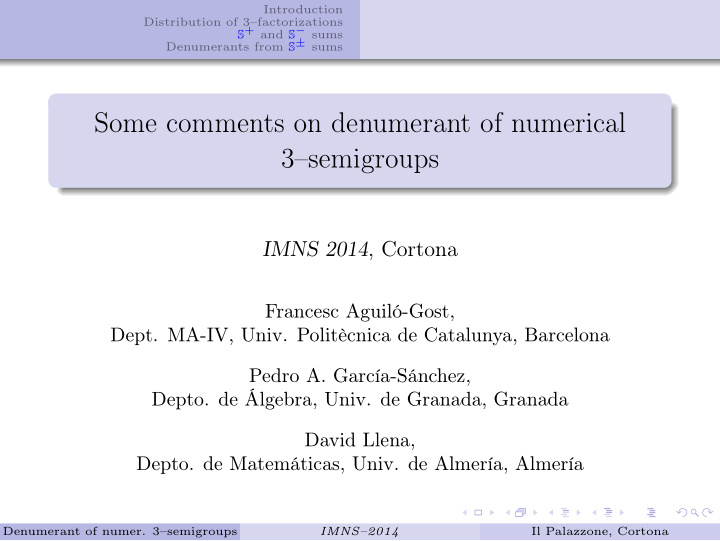 some comments on denumerant of numerical 3 semigroups