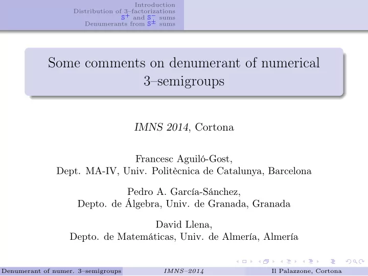 some comments on denumerant of numerical 3 semigroups