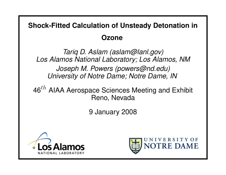 shock fitted calculation of unsteady detonation in ozone