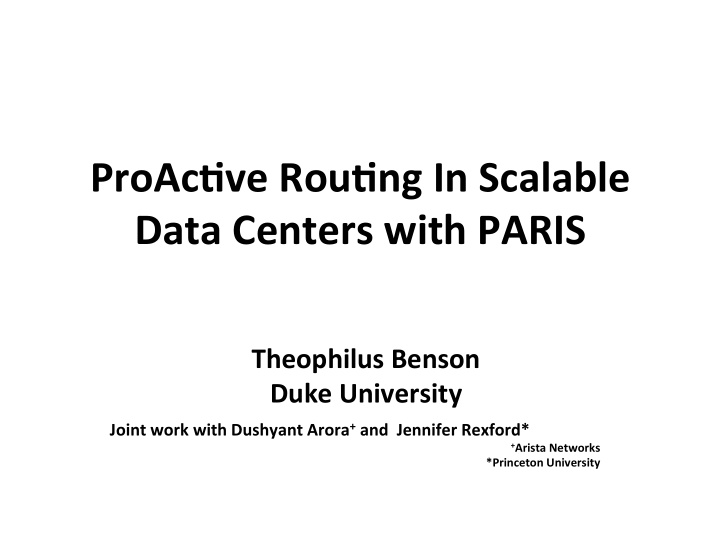 proac ve rou ng in scalable data centers with paris