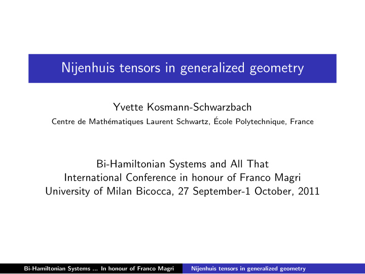 nijenhuis tensors in generalized geometry