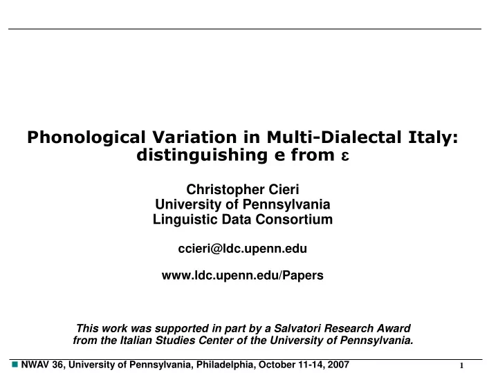 phonological variation in multi dialectal italy
