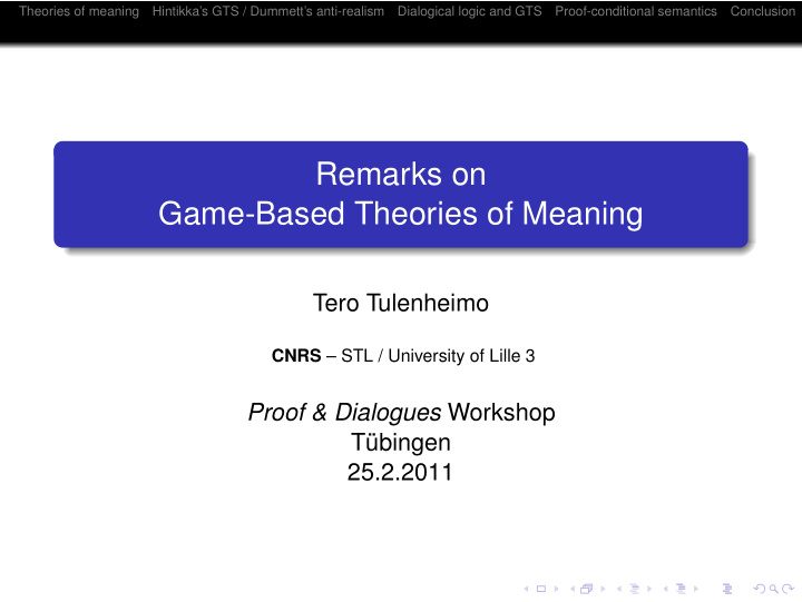 remarks on game based theories of meaning