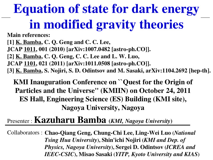 equation of state for dark energy in modified gravity