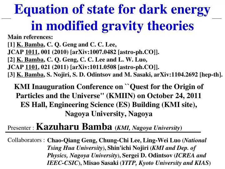 equation of state for dark energy in modified gravity